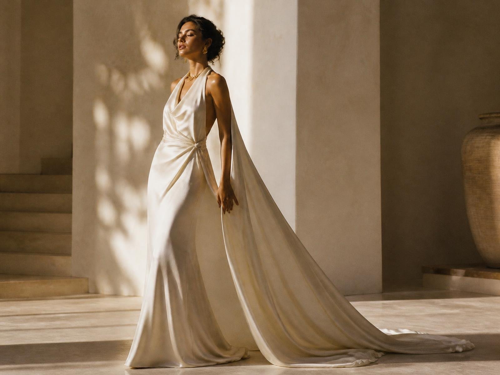 Diorá Collection 2026 campaign — model in ivory silk